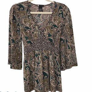 Carole Little Baby Doll Paisley Tunic V-Neck Bell Sleeve Whimsigoth Bohemian S